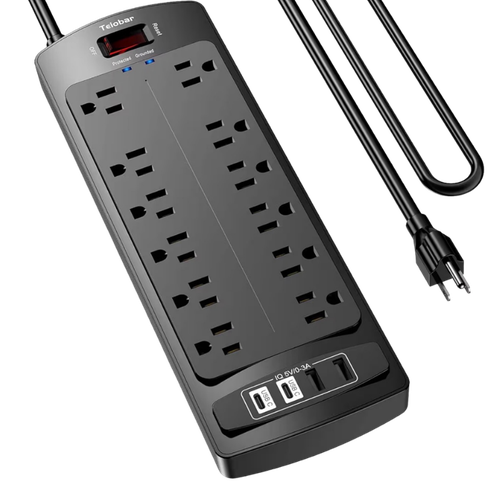 Teiobar power strip with surge protector and USB ports