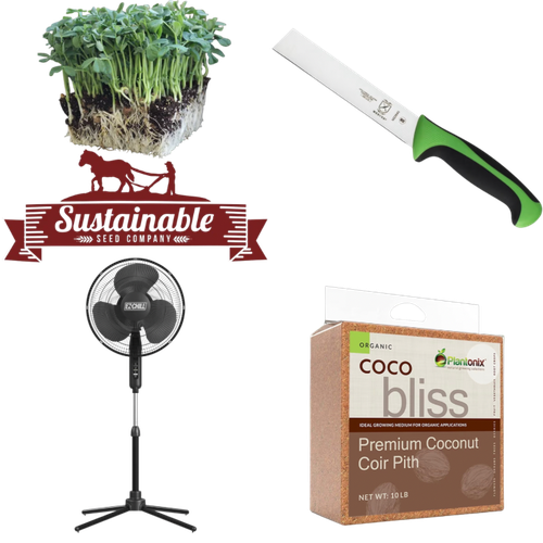 A selection of recommended microgreen growing gear